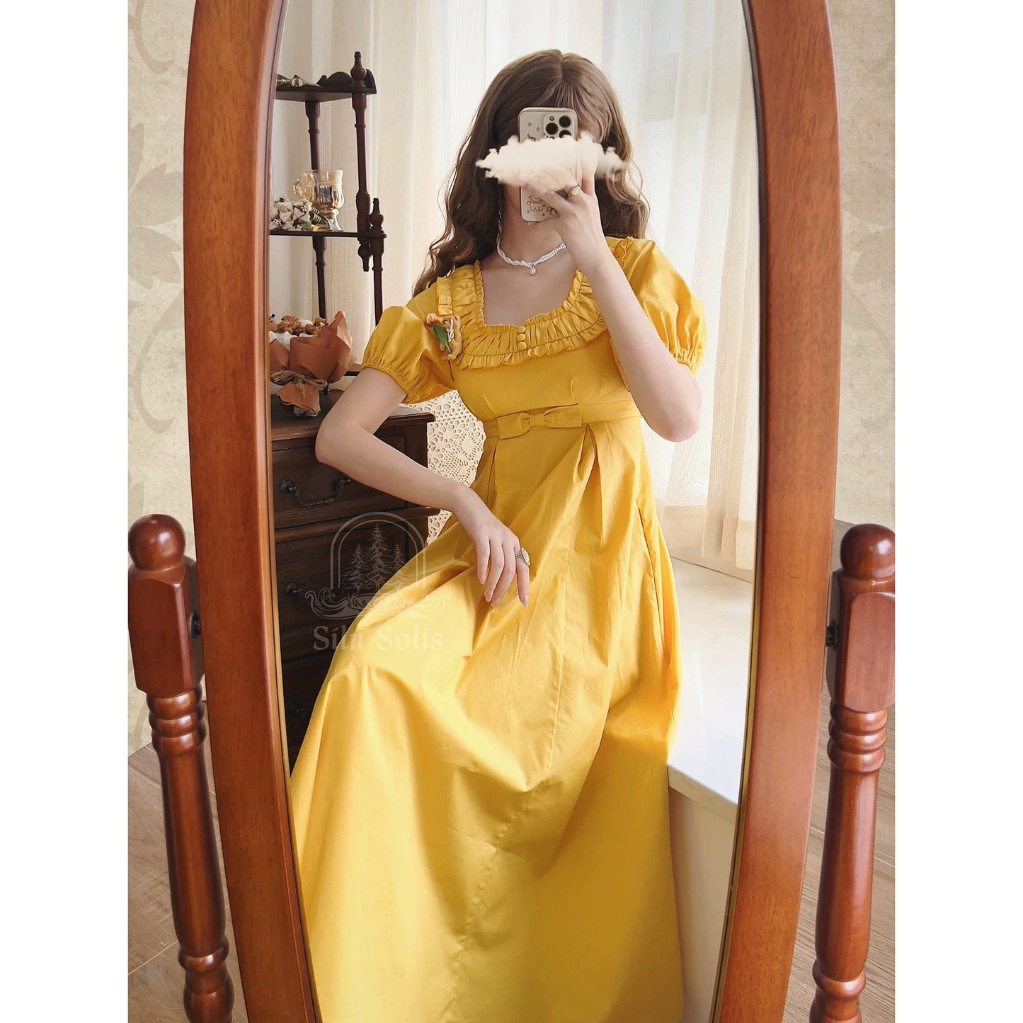 英国のお嬢様のクラシカルワンピース - Yellow