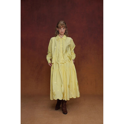 サボテンの刺繍ブラウスとスカート - Yellow