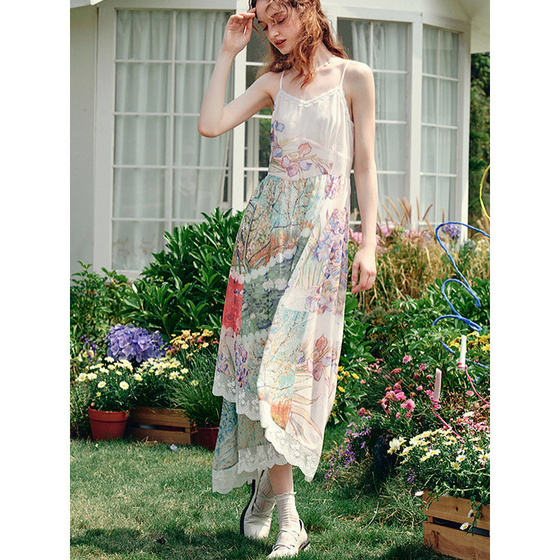 花咲く桃の木と野薔薇のキャミソールワンピース