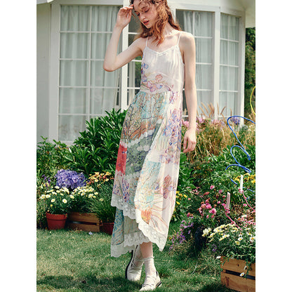 花咲く桃の木と野薔薇のキャミソールワンピース