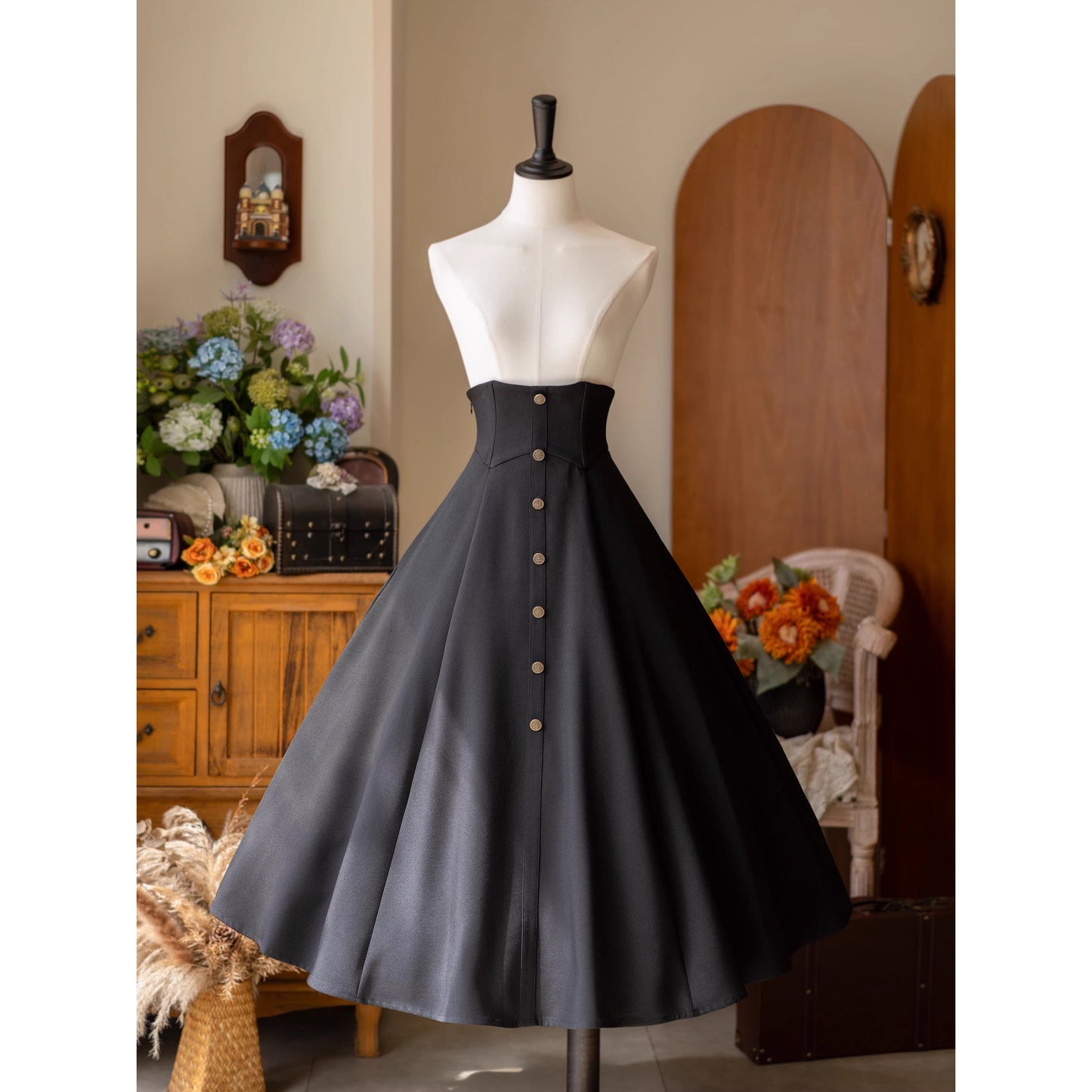 英国のお嬢様のヴィクトリアンスカート - Black