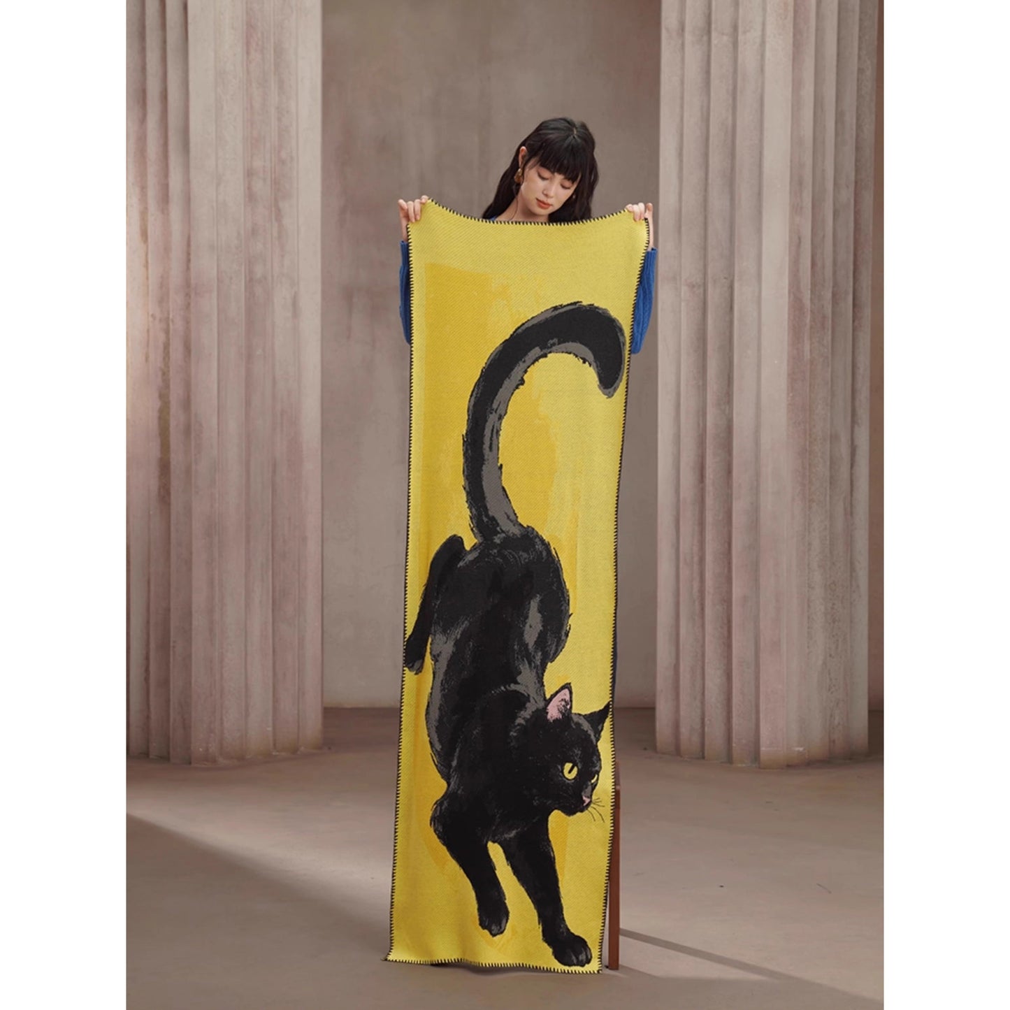 黒猫の挿絵ニットストール