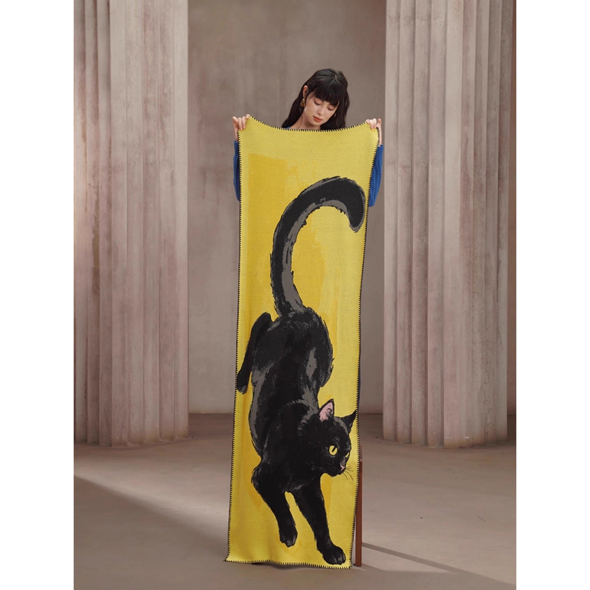 黒猫の挿絵ニットストール