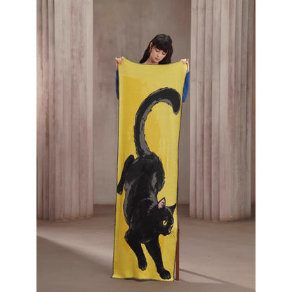 黒猫の挿絵ニットストール