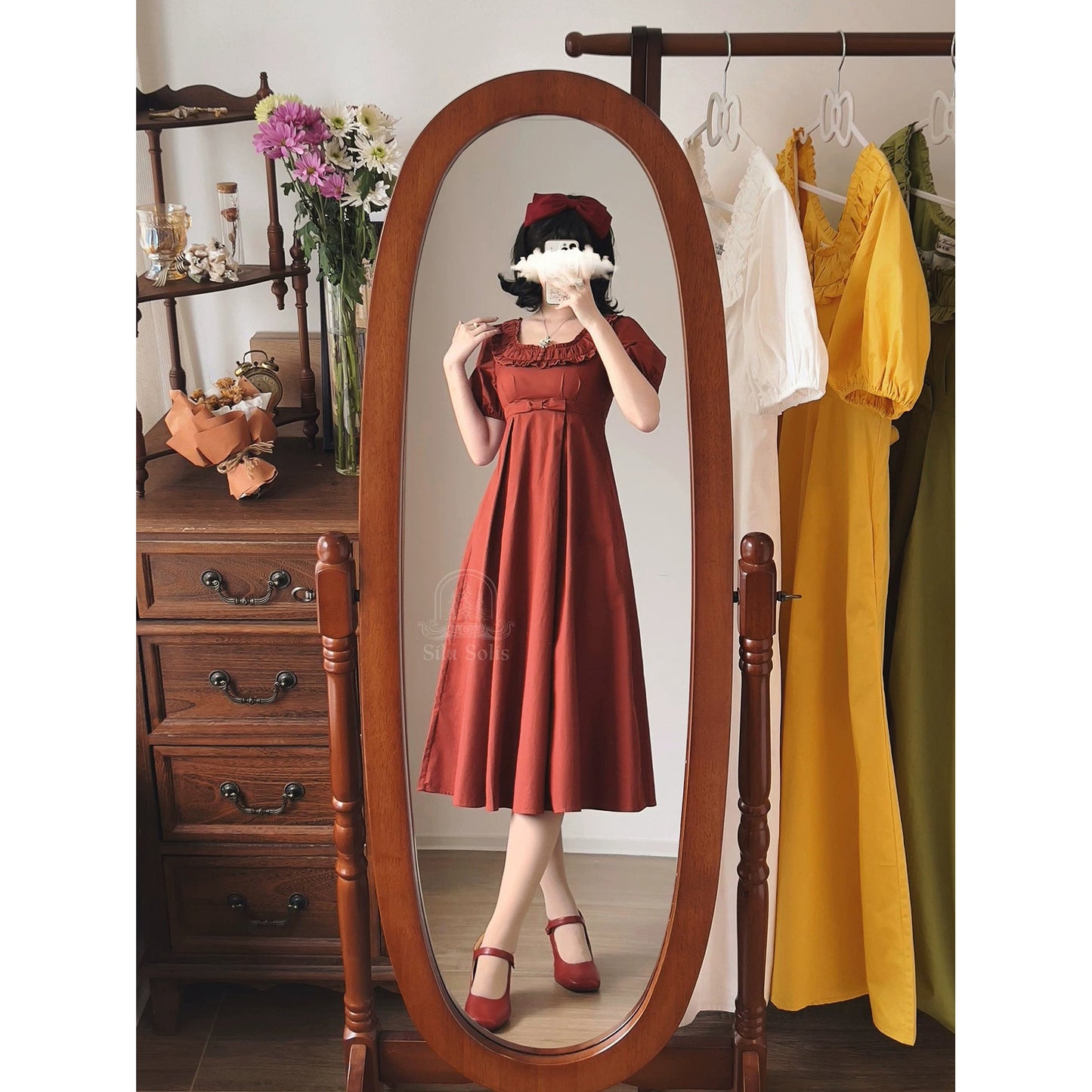 英国のお嬢様のクラシカルワンピース - Dark Red