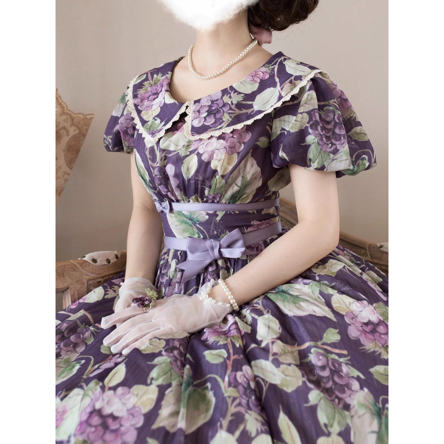 紫葡萄の水彩画コルセットワンピース - Purple