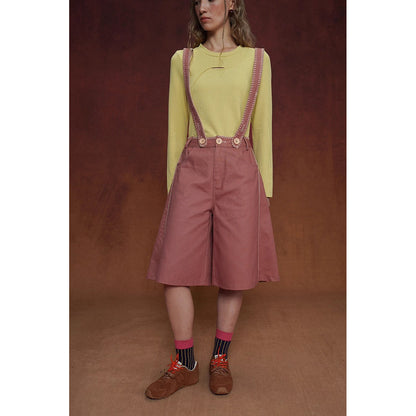 煉瓦色の刺繍ストラップパンツ