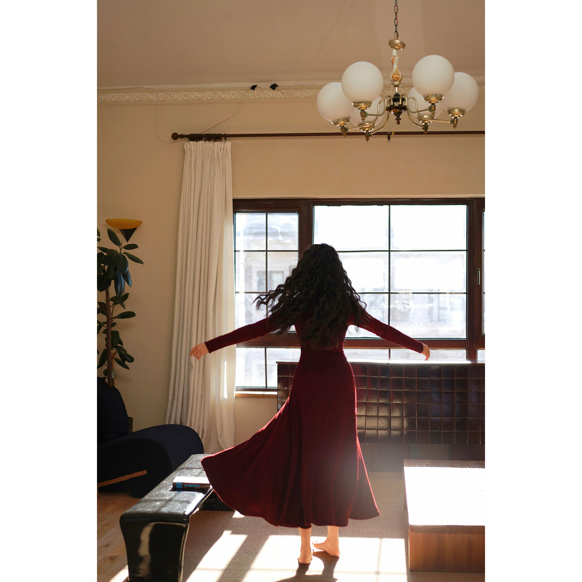淑女のためのレトロワンピース - Wine Red