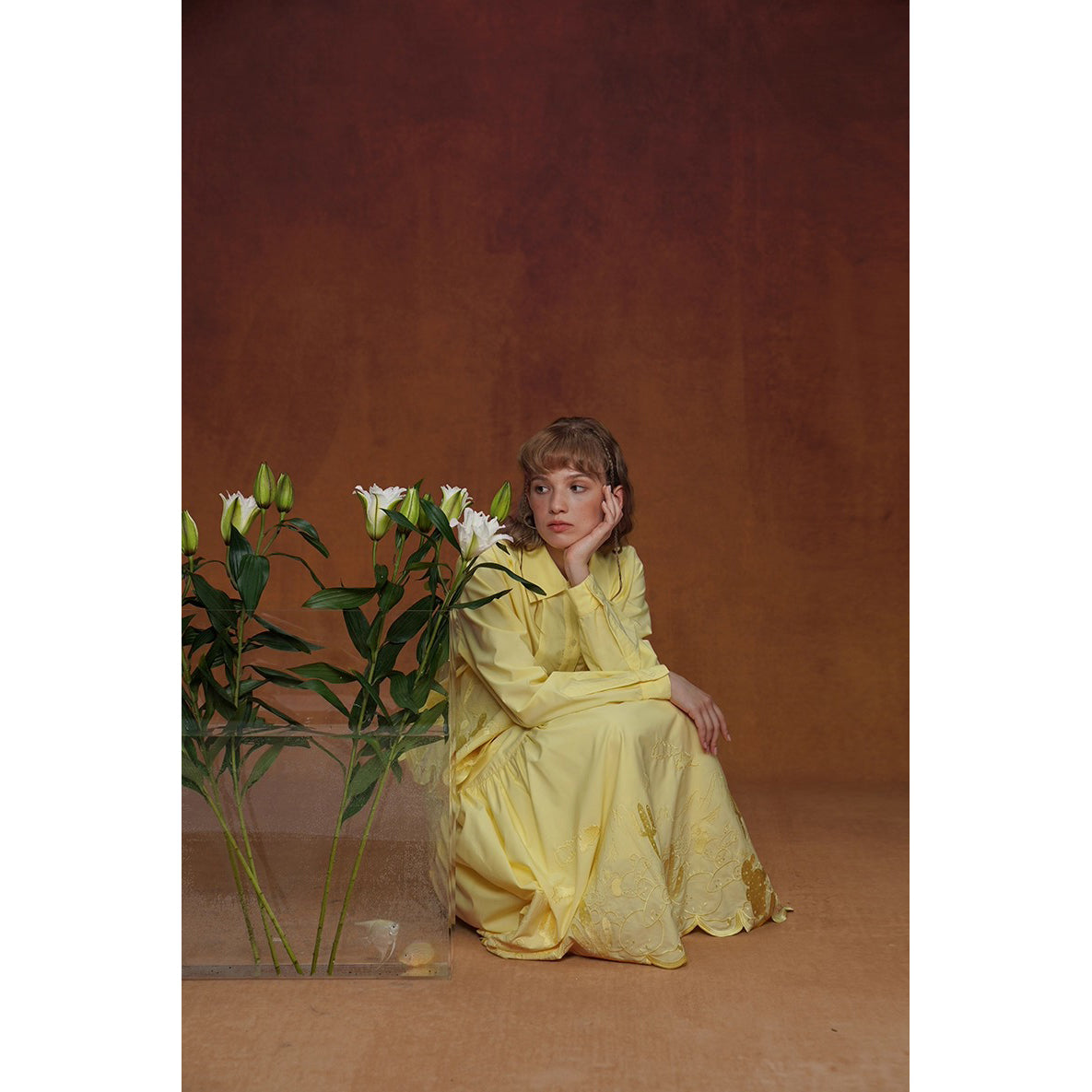 サボテンの刺繍ブラウスとスカート - Yellow