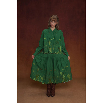 サボテンの刺繍ブラウスとスカート - Green