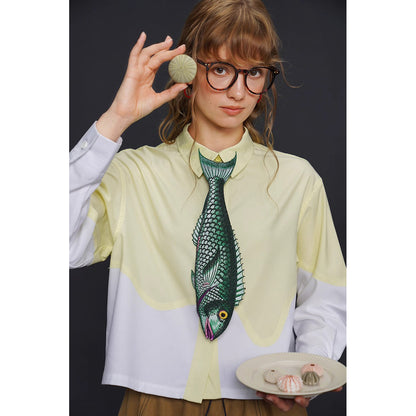 お魚の刺繍ネクタイ（グリーン）