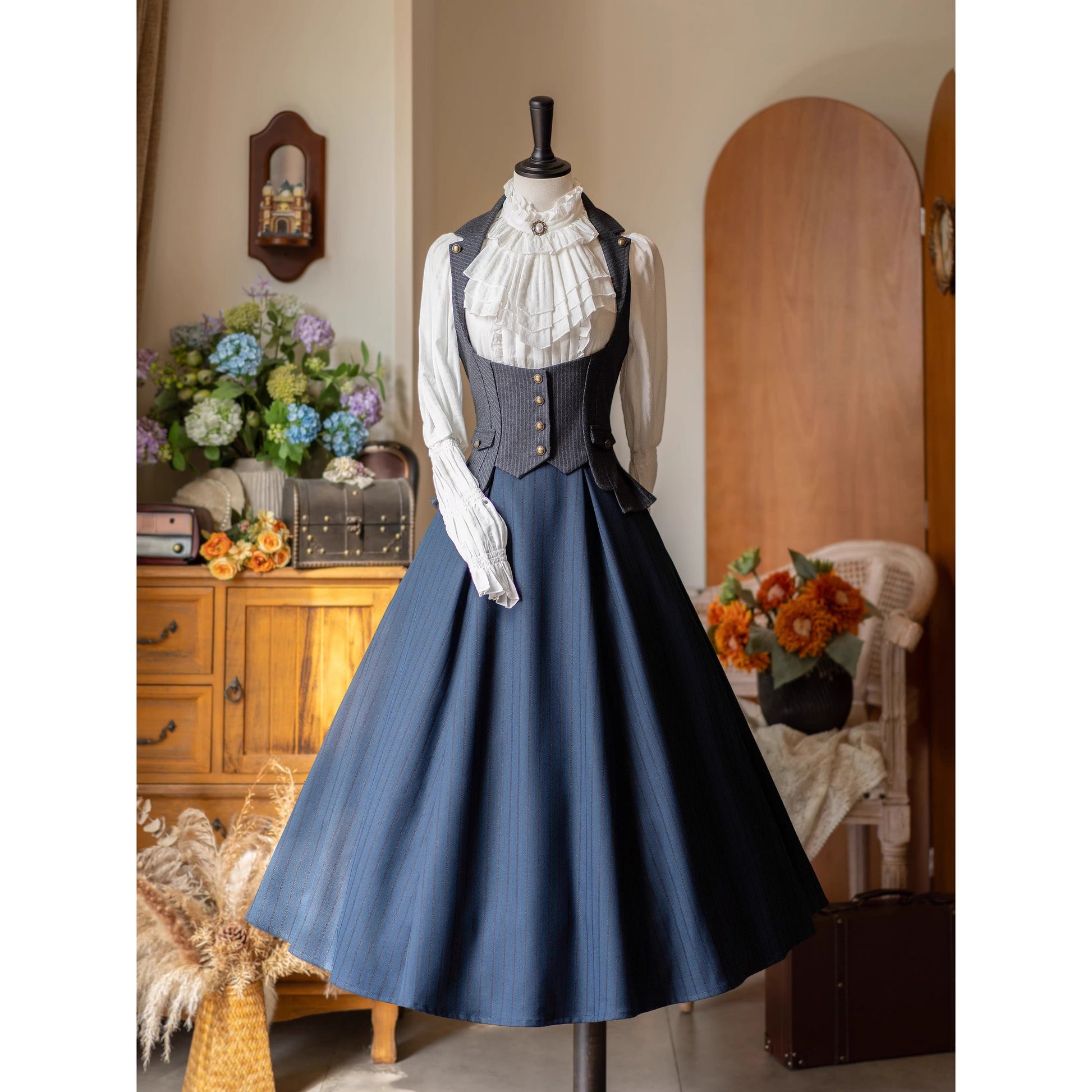 英国のお嬢様のコルセットスカート - Navy Blue