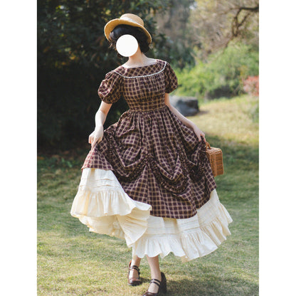 英国のお嬢様の格子柄レトロワンピース - Dark Brown