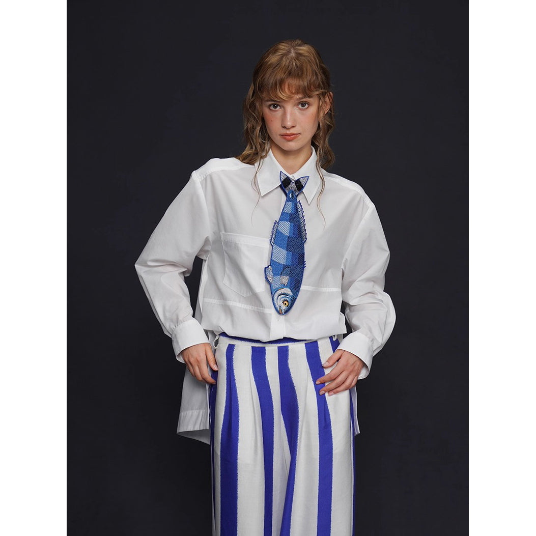 お魚の刺繍ネクタイ（ブルー）