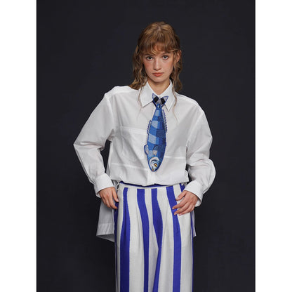 お魚の刺繍ネクタイ（ブルー）