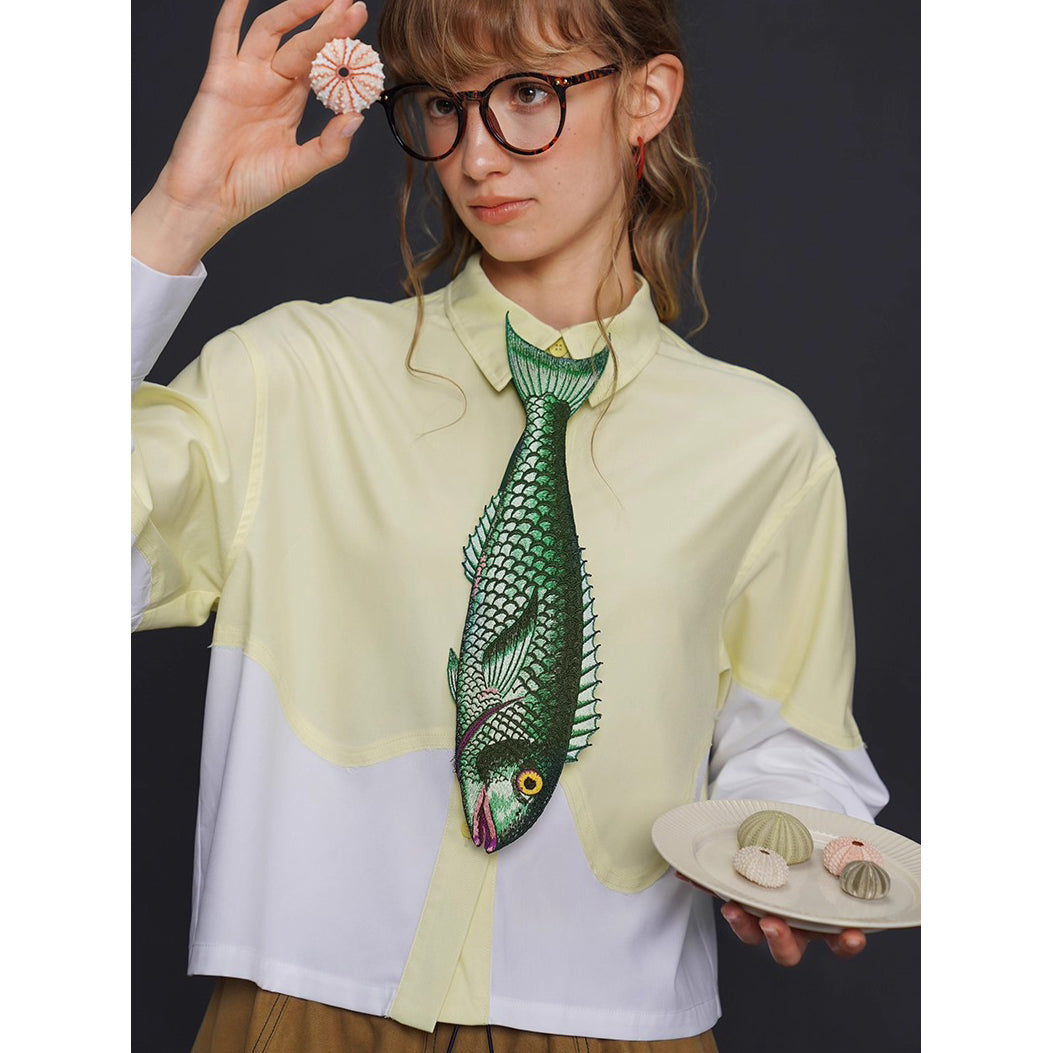 お魚の刺繍ネクタイ（グリーン）