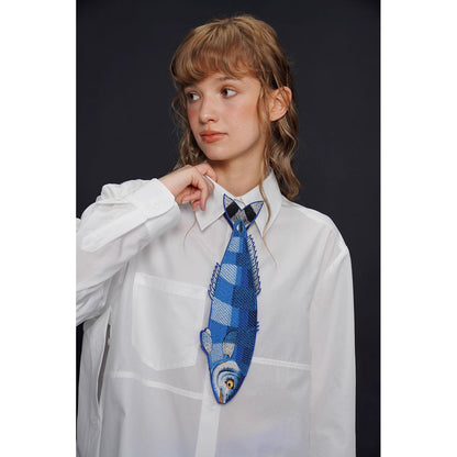 お魚の刺繍ネクタイ（ブルー）