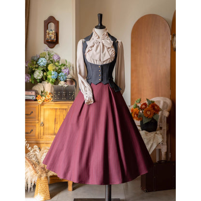 英国のお嬢様のコルセットスカート - Wine Red