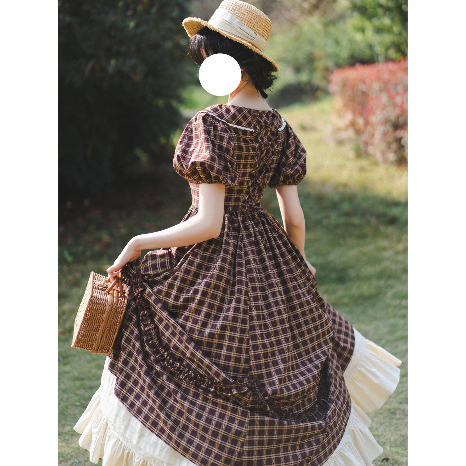 英国のお嬢様の格子柄レトロワンピース - Dark Brown