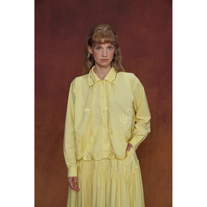 サボテンの刺繍ブラウスとスカート - Yellow