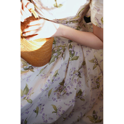 薄紫の鈴蘭のレトロワンピース