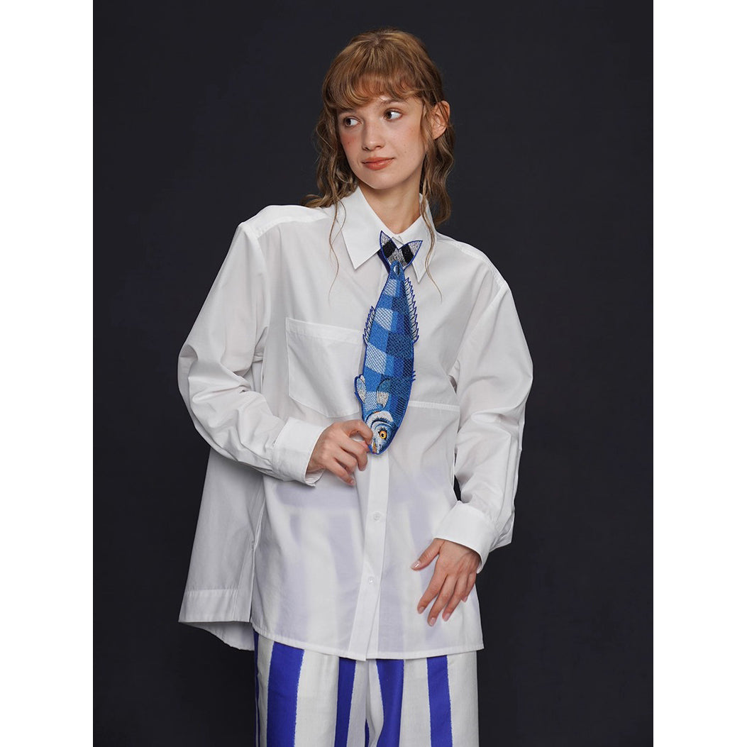 お魚の刺繍ネクタイ（ブルー）