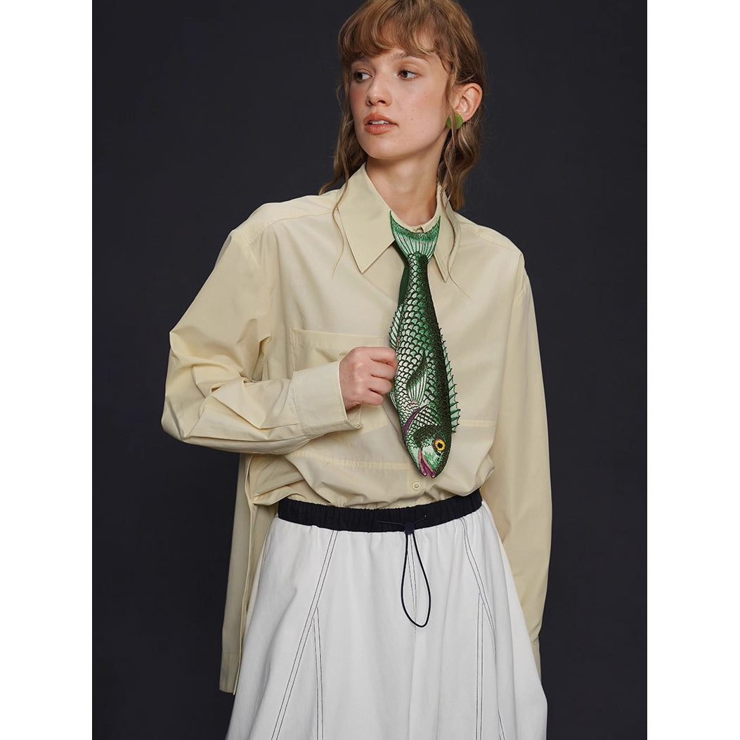 お魚の刺繍ネクタイ（グリーン）