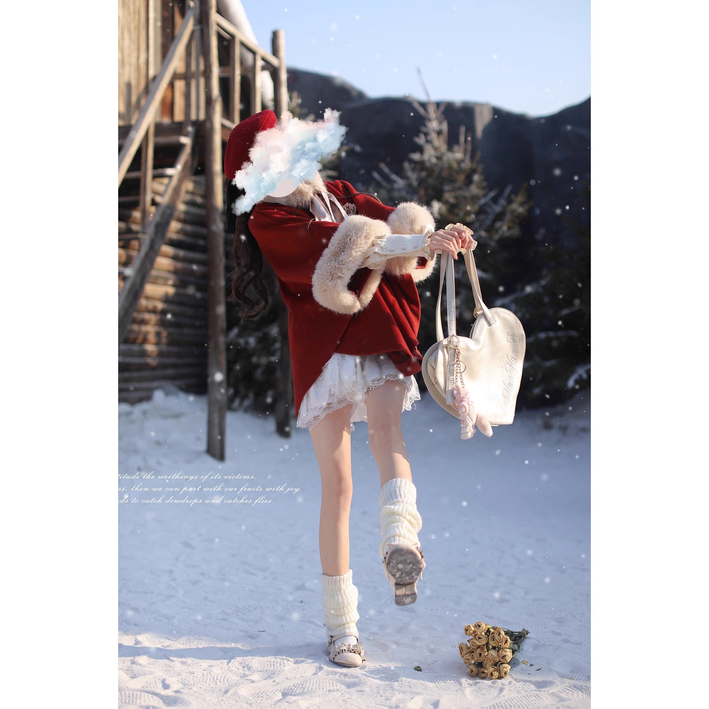 深紅のお嬢様のウールケープコート