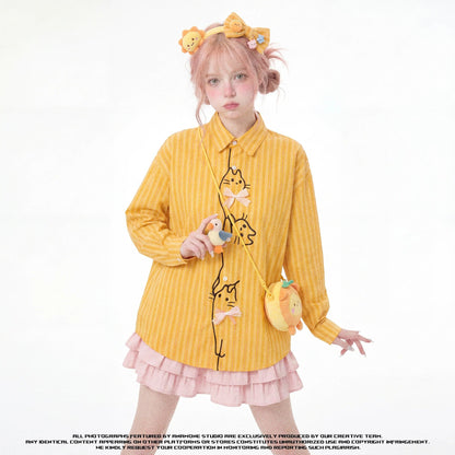 子猫の刺繍リボンブラウス - Golden Yellow