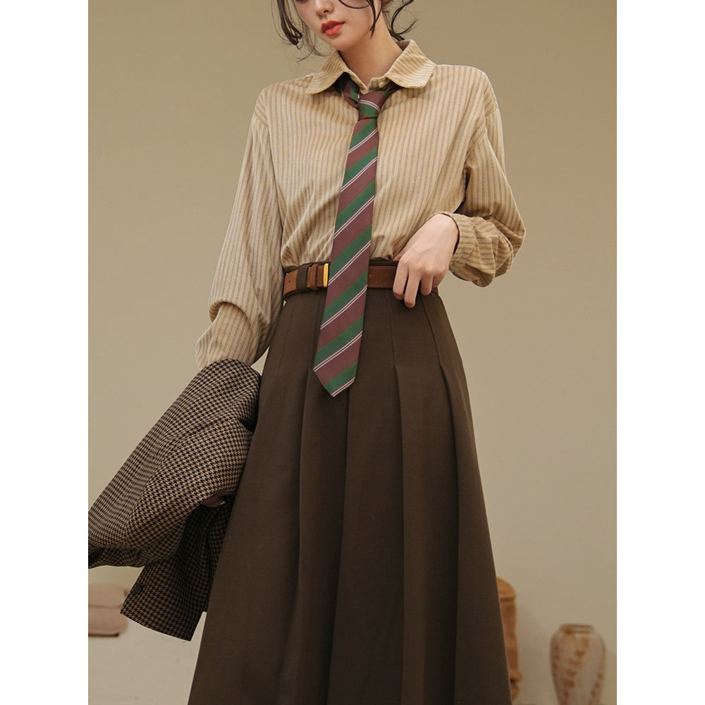 文学令嬢のストライプブラウス