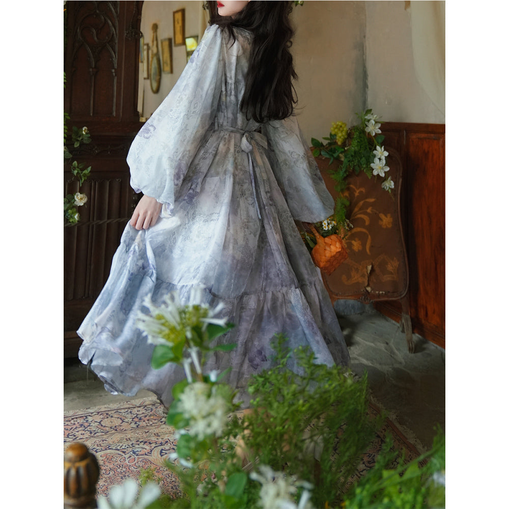 灰霧の花鳥画ワンピース