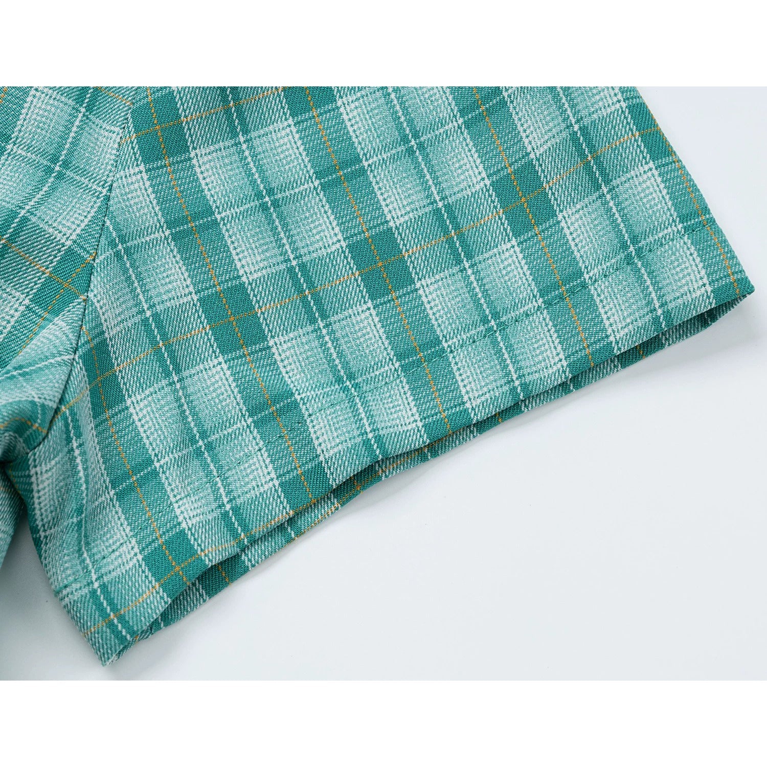 蜜柑の刺繍アシンメトリーシャツ - Green Check