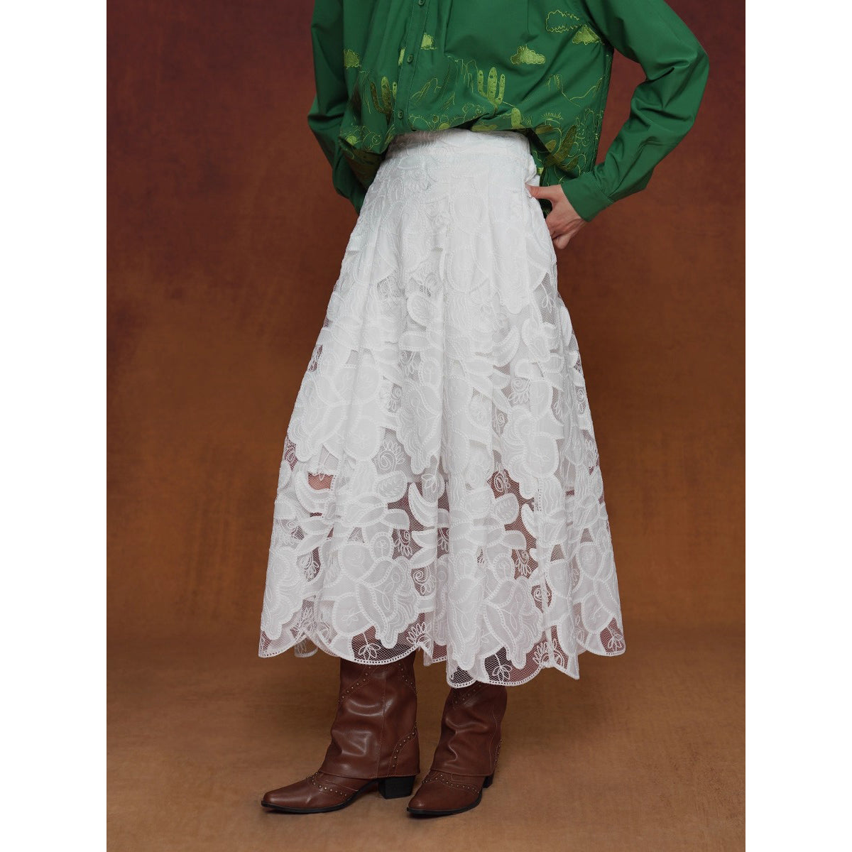 Cactus Flower Embroidered Lace Skirt – remulia