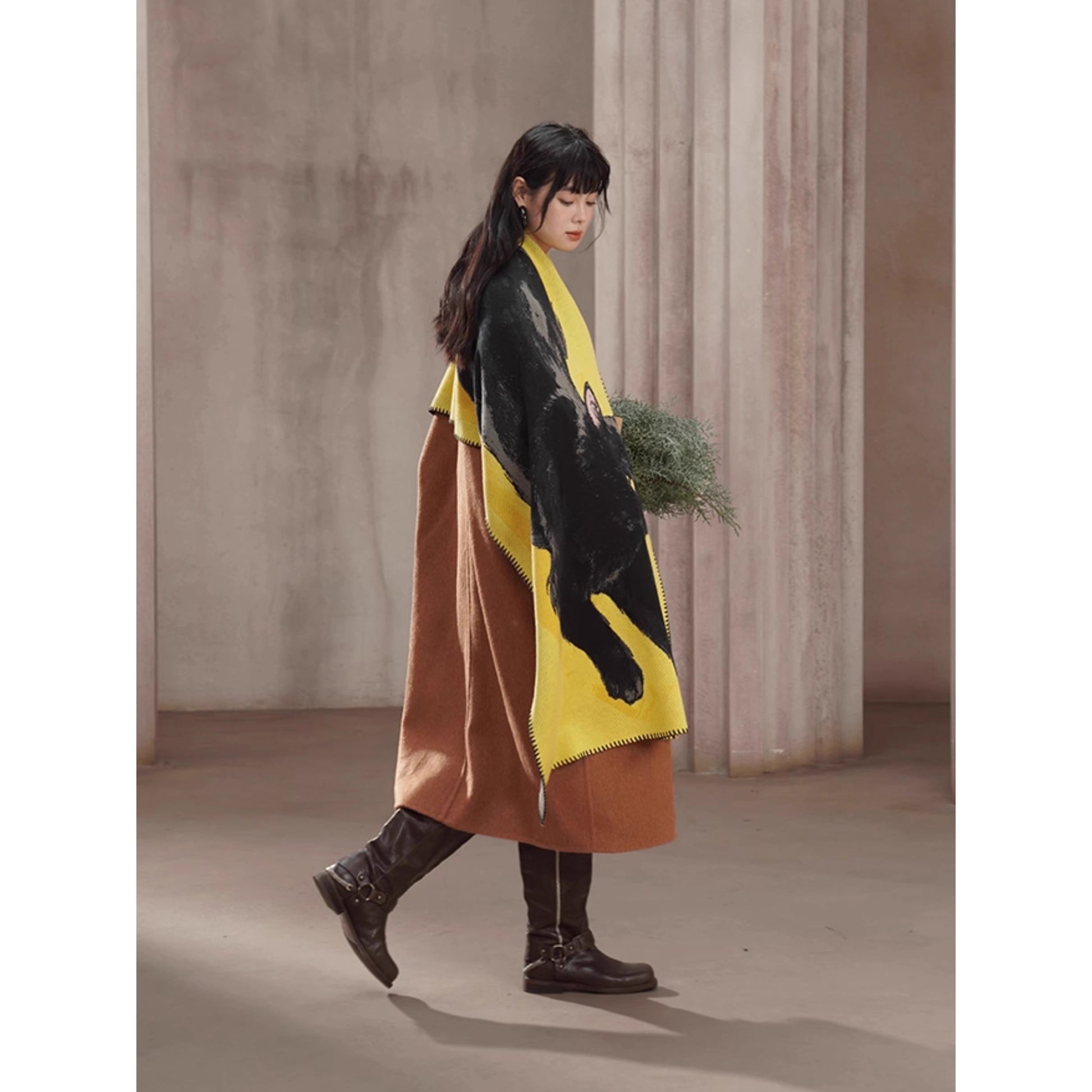 黒猫の挿絵ニットストール