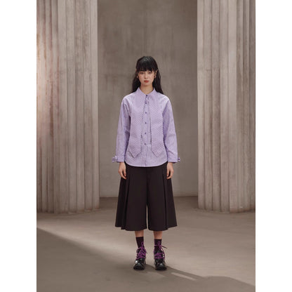薄紫の縦縞ストライプブラウス