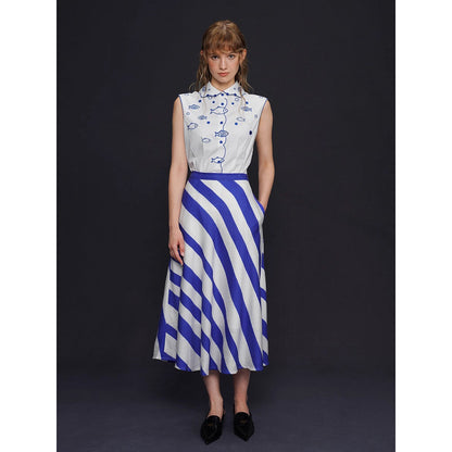 青紫の縞柄ストライプスカート