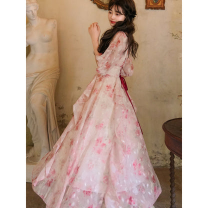 薄紅の薔薇の編み上げワンピース