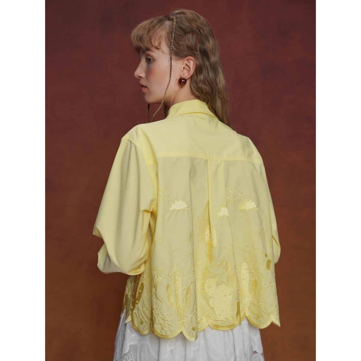 サボテンの刺繍ブラウスとスカート - Yellow