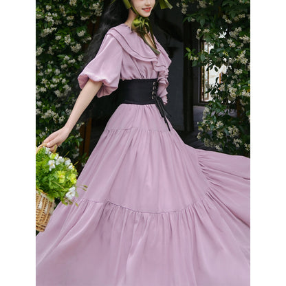 霧紫のお嬢様のロングワンピース