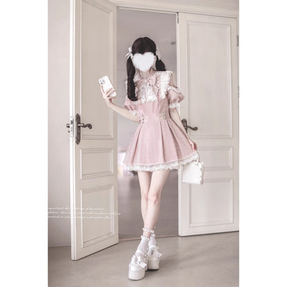 桃色の天使の刺繍フリルワンピース