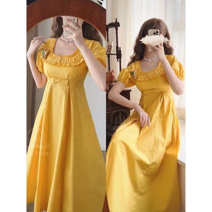 英国のお嬢様のクラシカルワンピース - Yellow