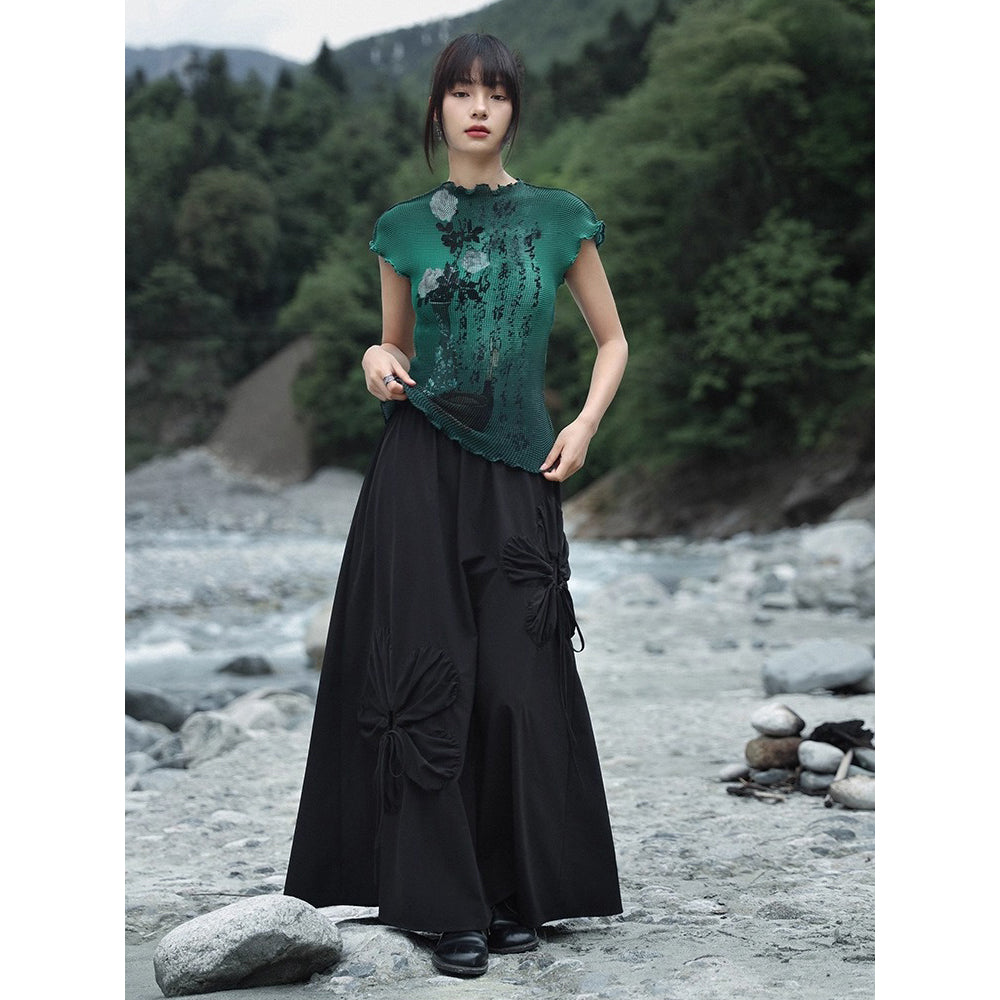 詩句と花絵画ハイネックトップス