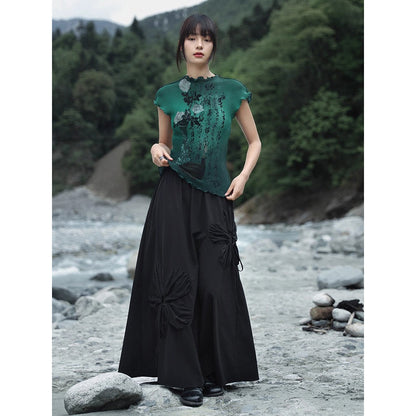 詩句と花絵画ハイネックトップス