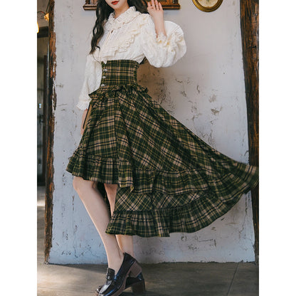 墨緑格子柄のフィッシュテールスカート