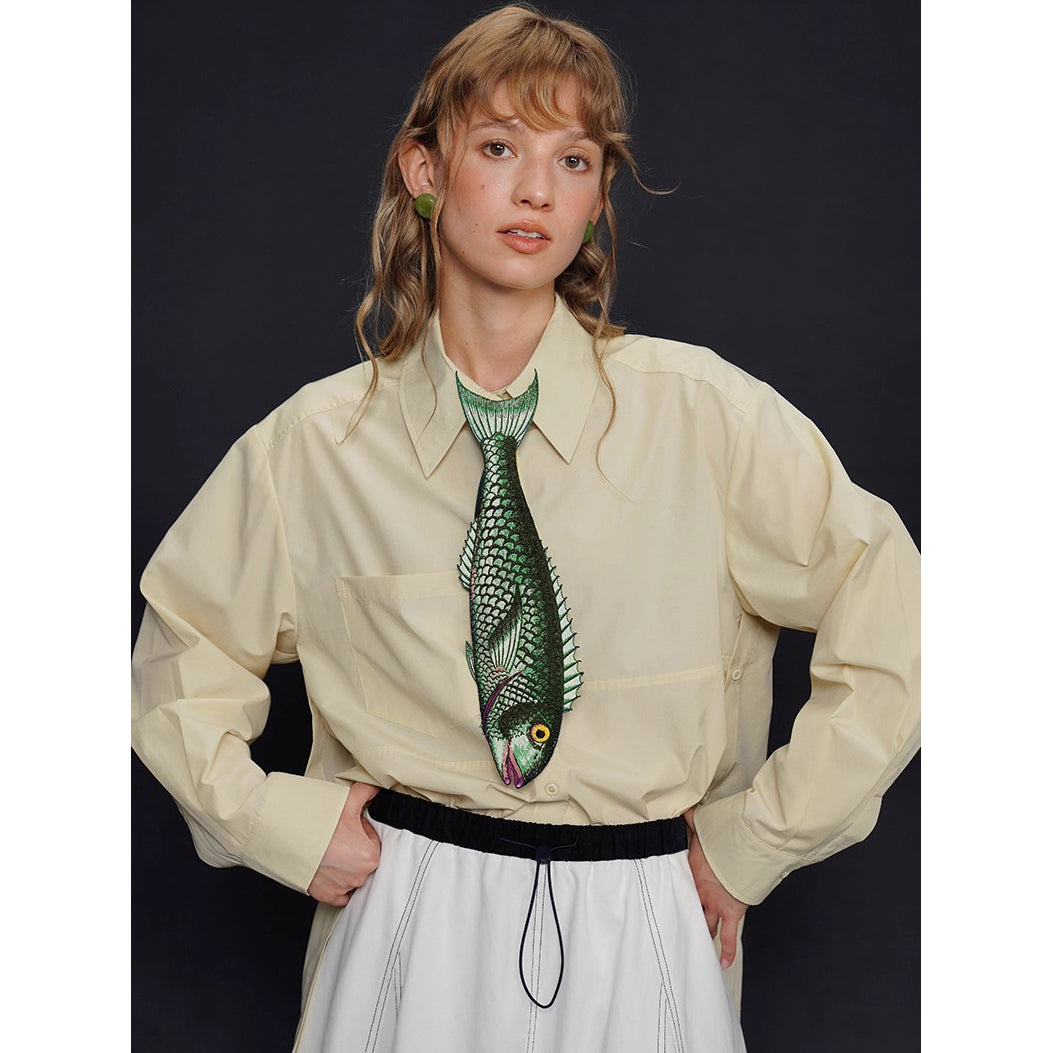 お魚の刺繍ネクタイ（グリーン）