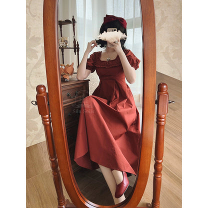 英国のお嬢様のクラシカルワンピース - Dark Red
