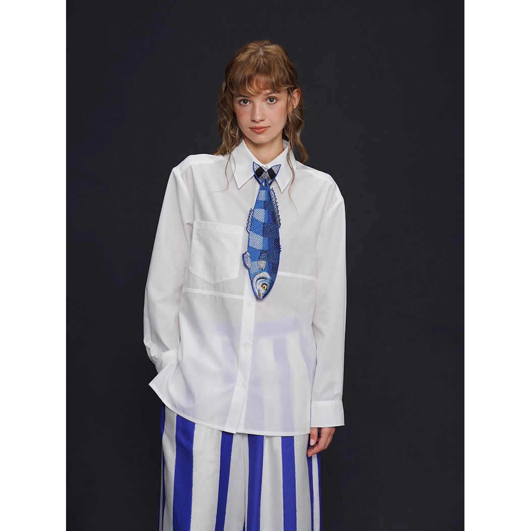 お魚の刺繍ネクタイ（ブルー）