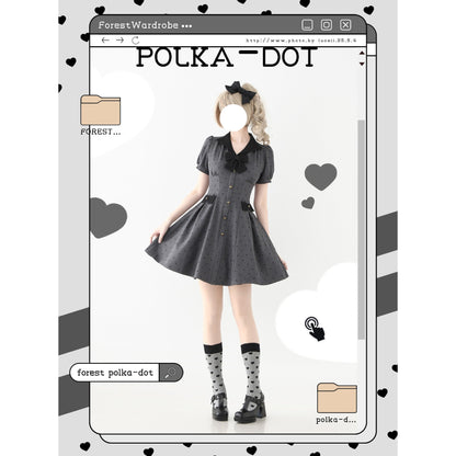 映画女優の水玉柄クラシカルワンピース - Slate Gray