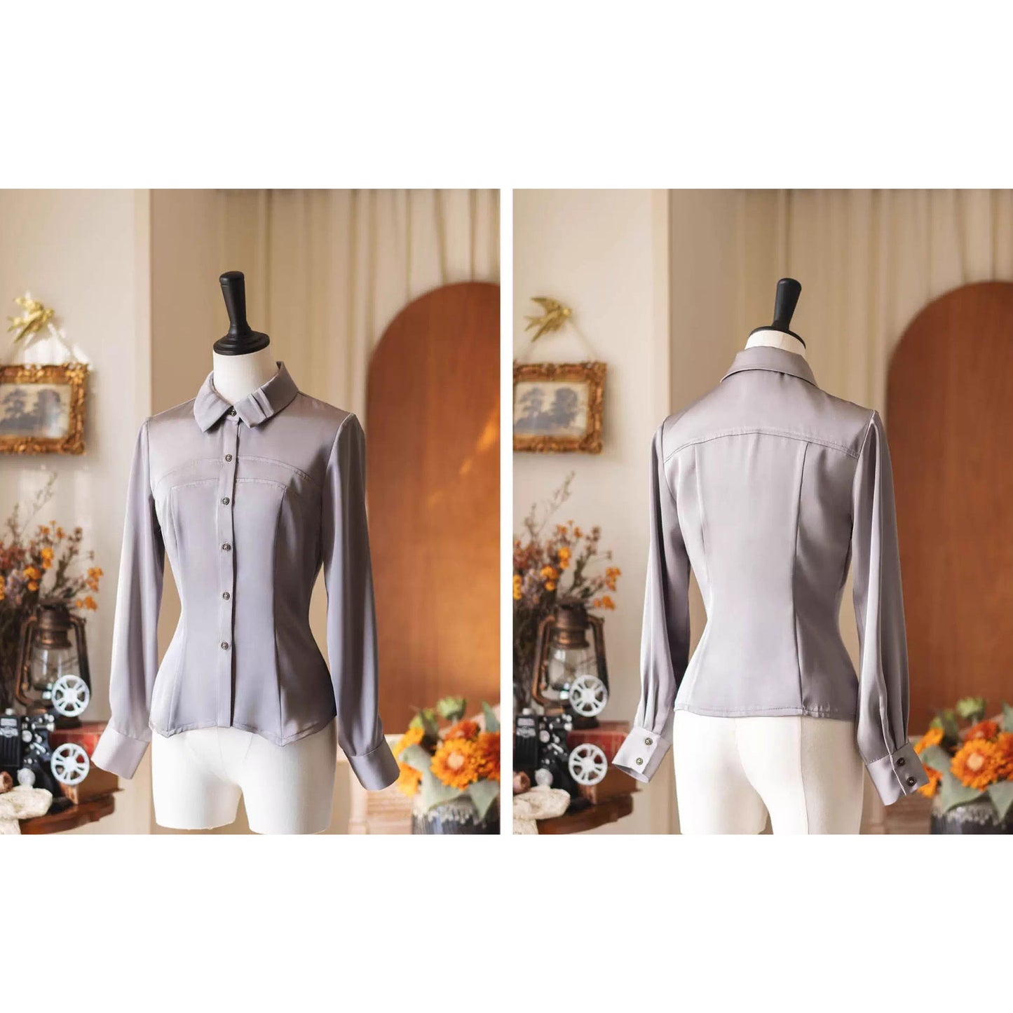 英国のお嬢様のクラシカルブラウス - Silver Gray