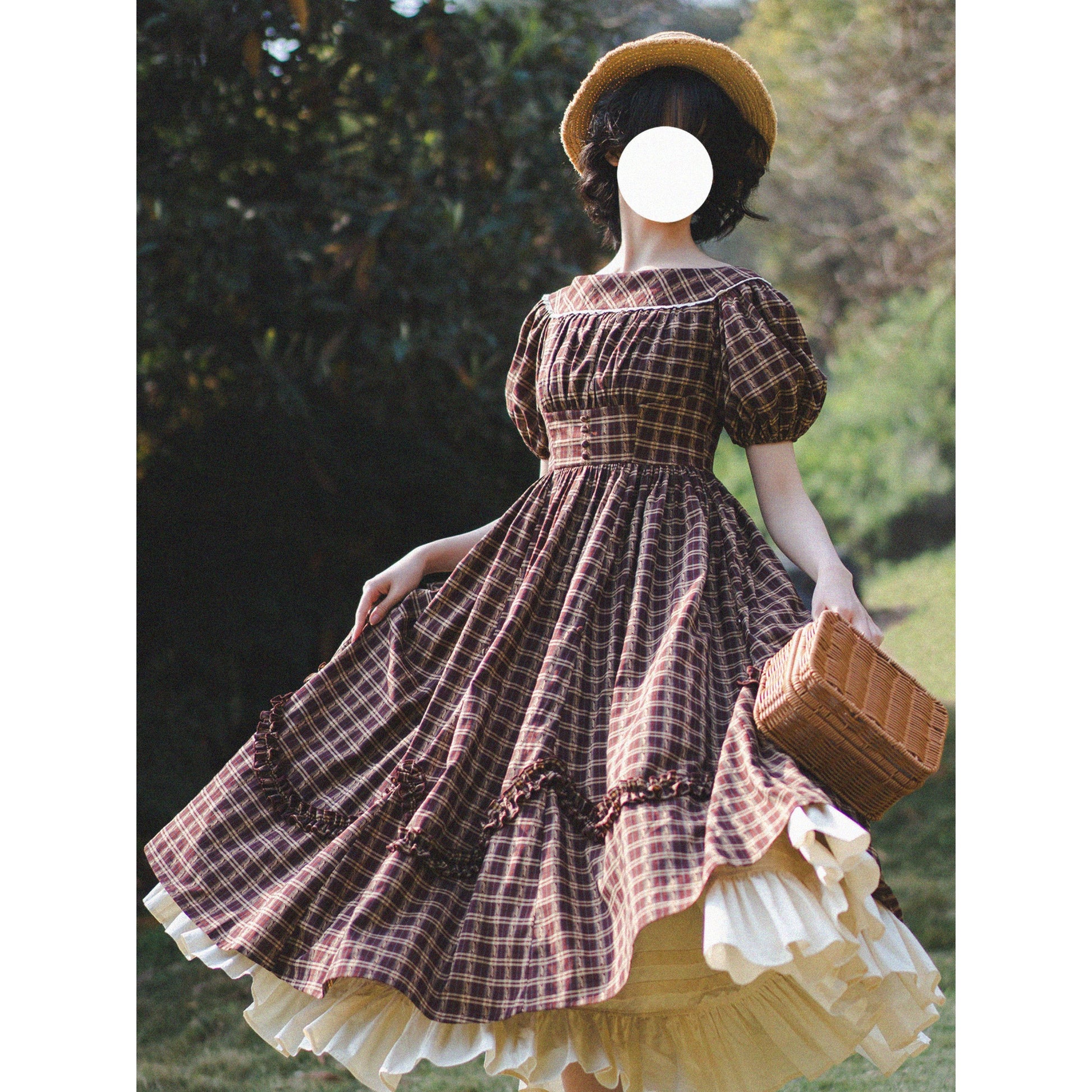 英国のお嬢様の格子柄レトロワンピース - Dark Brown